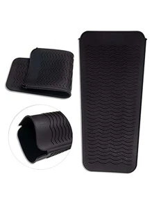 1pc Extra Large Professional Heat Resistant Silicone Mat Pouch For Straighteners, Curling Irons And Flat Irons, Portable Travel Mat And Hair Styling Tool Cover Home Decor,Home Decoration,For Kitchen,Bedroom,Household,Office,School, Back To School Supplies - Black - View 2