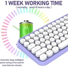 Wireless Bluetooth Keyboard Mini Portable 84-Key Keyboard Compatible With Android, Windows, PC, Tablet-Dark, Perfer For Home And Office Keyboards (Purple-Colorful) - 淡紫色 - 查看 5