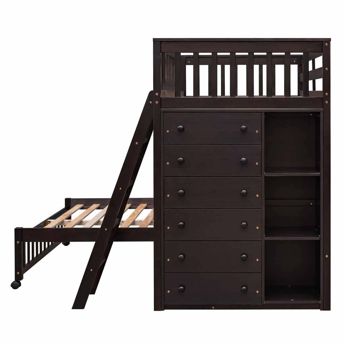 Merax Wooden Twin Over Full Bunk Bed With Six Drawers And Flexible