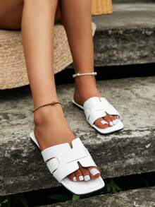 白色蛇印花花&壓花編織設計平底涼鞋適合女士,優雅風格,完美適用於音樂節日,節假日,畢業典禮,運動,萬聖節,春夏,和戶外運動 - 白色 - 查看 4