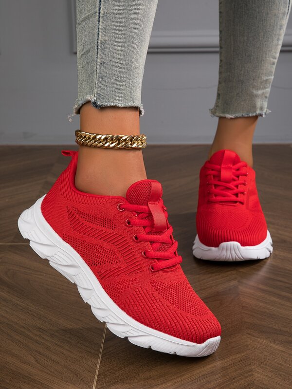 2023 New Arrival Breathable, Lightweight Knitted Upper Solid Color Lace-up Shoes For Women, Running, Casual, Walking, Road Running