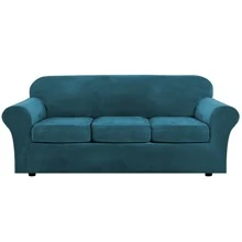 1/2/3 Seat Sofa Cover Stretch Velvet Plush Sofa Cover Slipcover Couch Chair Slipcover Protector Cushion Cover - 水鴨藍 - 查看 4