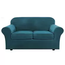 1/2/3 Seat Sofa Cover Stretch Velvet Plush Sofa Cover Slipcover Couch Chair Slipcover Protector Cushion Cover - 水鴨藍 - 查看 3