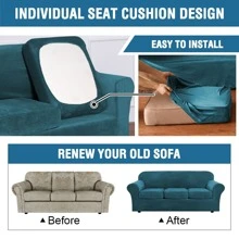 1/2/3 Seat Sofa Cover Stretch Velvet Plush Sofa Cover Slipcover Couch Chair Slipcover Protector Cushion Cover - 水鴨藍 - 查看 6