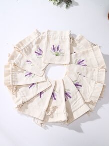 Wielokrotnego użytku Równy Drobny Płótno Torebka do przechowywania Ze sznurkiem do ściągania - Torba z płótna - Tkanina Torebka - Przekąska  Torba - Lawenda Haftowane Płótno Torba - Dla Przechowywanie , Organizator I Opakowania na prezenty - Biały - Zobacz 2