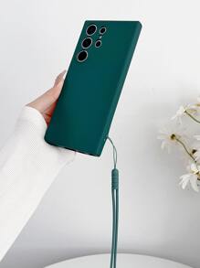 1 Stück grüne, einfarbige Silikonhülle mit Schlüsselband kompatibel mit Samsung und Apple Handys