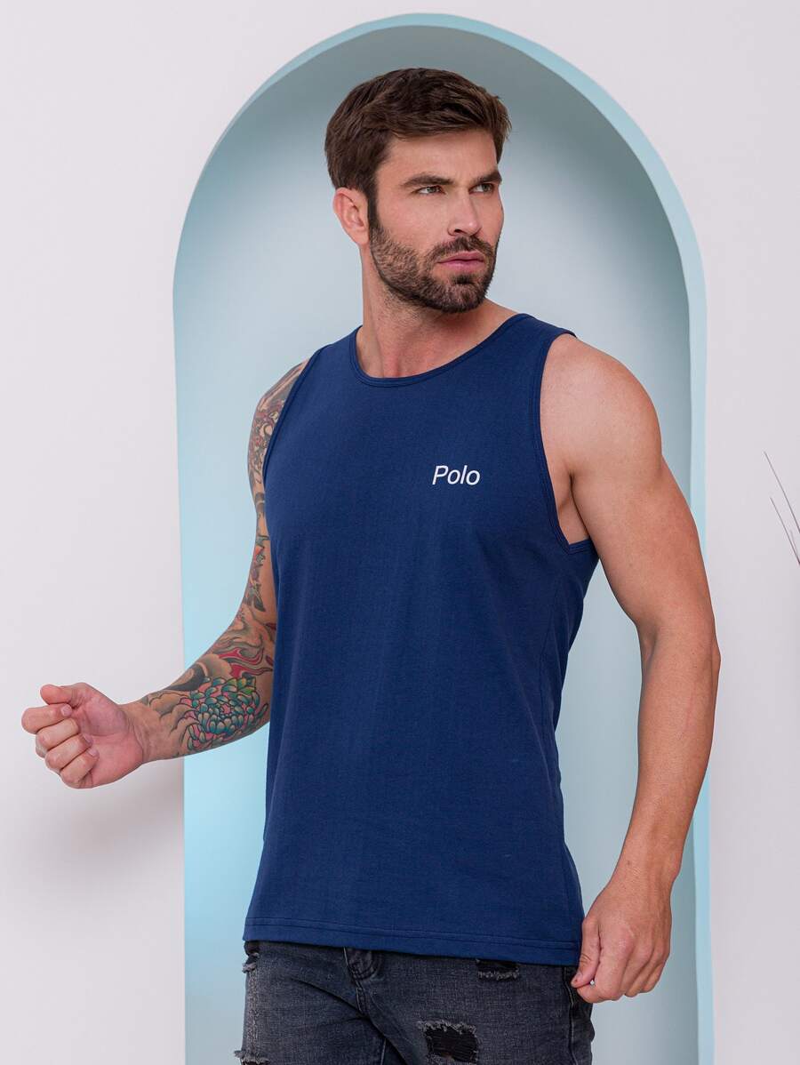 Men Tank Tops - Navy Blue - View 1