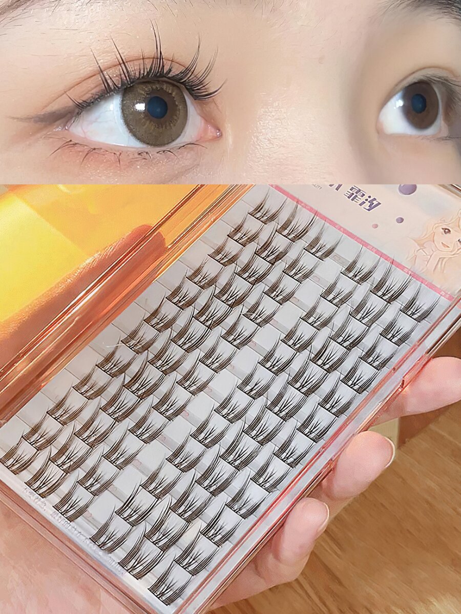 72 根自然長型卡通風格單簇尖頭假睫毛，柔軟細密合成纖維和超柄，易於塗抹，不刺激眼睛，適合日常和工作化妝，可重複使用，便攜式 - 黑色 - 查看 1