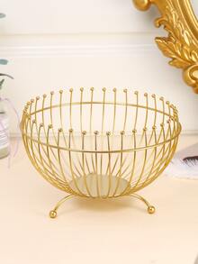 1pc Creative Iron Candy Tray Fruit Basket With Hollow Out Design For Home, Living Room Coffee Table, Snack Storage - Gold - View 3