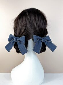 2 pièces/set Épingles à cheveux en denim avec design nœud papillon mode et doux pour femmes, convient pour un port quotidien. Pinces à cheveux mignonnes et