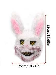 1pc Halloween Bloody Bunny Mask, Scary Plush Rabbit Face Cover - Red and White - View 4