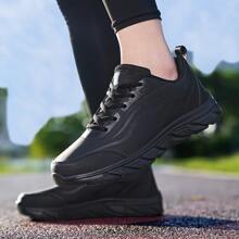 Men's Athletic Shoes Spring/autumn Black Breathable Pu Leather Running Shoes For Casual And Running - Black - View 3