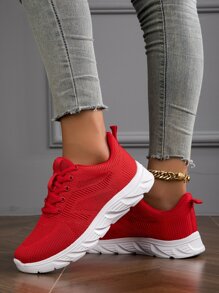 2023 New Arrival Breathable, Lightweight Knitted Upper Solid Color Lace-up Shoes For Women, Running, Casual, Walking, Road Running