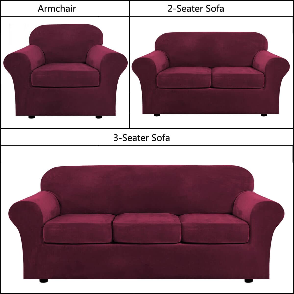 1/2/3 Seat Sofa Cover Stretch Velvet Plush Sofa Cover Slipcover Couch Chair Slipcover Protector Cushion Cover - 紅色 - 查看 1
