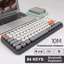 Wireless Bluetooth Keyboard Mini Portable 84-Key Keyboard Compatible With Android, Windows, PC, Tablet-Dark, Perfer For Home And Office Keyboards (Purple-Colorful) - 深灰色 - 查看 2