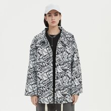 女性輕便前紐扣透氣有圖案的夾克 - 黑與白 - 查看 3