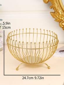 1pc Creative Iron Candy Tray Fruit Basket With Hollow Out Design For Home, Living Room Coffee Table, Snack Storage - Gold - View 2