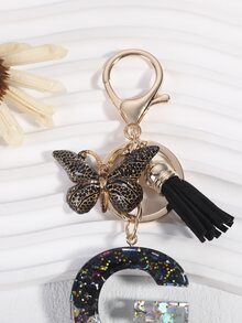 1pc Glitter Alphabet & Butterfly Shaped Keychain - Multicolor - View 4