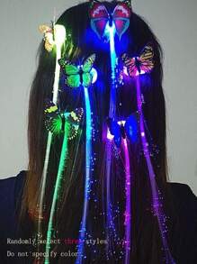 3 chiếc kẹp tóc hình bướm phát sáng LED kiểu ngẫu nhiên dùng để tết tóc, kẹp tóc nhấp nháy bằng sợi quang dùng cho tiệc tùng, trang trí lễ hội [Kiểu ngẫu nhiên] Boho Halloween - Nhiều màu - Xem 2