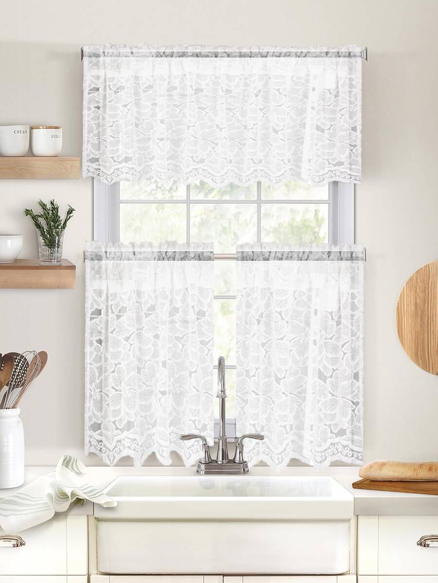 1 件刺繡蕾絲短窗簾,帶桿袋,適合廚房、咖啡廳或客廳和臥室裝飾 - H - 查看 1