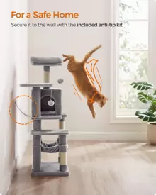 Feandrea Cat Tree, 44.1-Inch Cat Tower For Indoor Cats, Multi-Level Cat Condo With 4 Scratching Posts, 2 Perches, Hammock, Cave - 淺灰色 - 查看 8