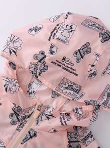 Annil Girls Cartoon Print Sun Protection Lightweight Hooded Jacket White