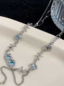 1入當季流行款月光石荊棘＆眼淚形銀色金屬流蘇項鍊，適合女性派對 - 銀色 - 查看 6