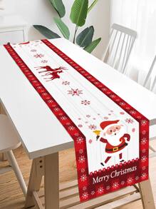 1pc Santa Claus Pattern Polyester Tablecloth/Table Runner, Suitable For Decorating Christmas Party At Home - AND - View 5