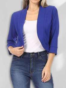 Solid Open Front Blazer - Blue - View 2