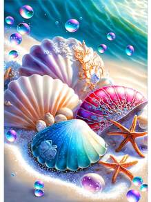 美麗海洋海灘海星水鑽繪畫珍珠貝殼鑽石藝術繪畫數字對於初學者,充分鑽頭鑽石照片藝術禮品,牆面裝飾 - 彩色 - 查看 1