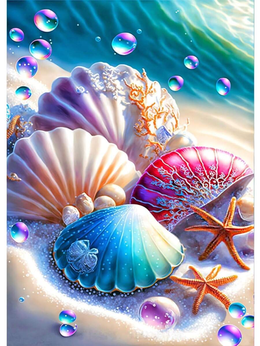 美麗海洋海灘海星水鑽繪畫珍珠貝殼鑽石藝術繪畫數字對於初學者,充分鑽頭鑽石照片藝術禮品,牆面裝飾 - 彩色 - 查看 1