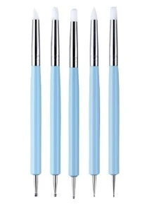5pcs   5 X 2 Way Ball Styluses Dotting Tool Silicone Color Shaper Brushes Pen For Polymer Clay Pottery Modeling Sculpture Nail Art - Blue - View 1