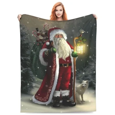 1pc Christmas Blanket - Santa Claus Pattern Flannel Plush Cozy Soft Warm Bed Blanket, Suitable For Living Room, Sofa, Bedroom, Christmas Gift