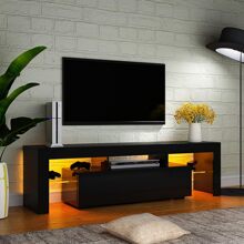 QQD LED TV Stand High Glossy Entertainment Center Modern Television Stands With Large Storage Wood TV Stand For 60/65/70 Inch TV Gaming Media TV Console For Living Room Bedroom