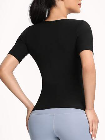 2025 New Sweat Sauna Suit For Women, Fitness Shaping Breathable Adhesive Waist Wrap Short Sleeve Bodysuit, Fixed Bust Short Sleeve Bodysuit For Running, Yoga, Fitness, Sexy Outerwear Yoga Fitness Shapewear Waist Trimmer One Piece (PU Coated), Shorter Length, Please Note The Length Size