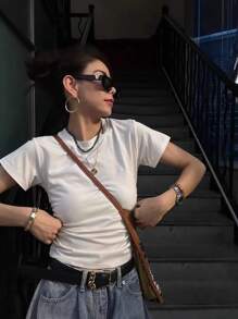 Elegant 1pair Women's Retro Fashionable High-End Personalized Fashion Glasses For Catwalk Shades Beach Accessories Halloween Beach Accessories For Women Glasses Shades Basics Fall Winter Women Outfits Clothes Business Casual Gifts Y2KFest Music Fest For Summer Beach Vacation, Outdoor, Travel Preppy Style For Back To School - Black - View 3