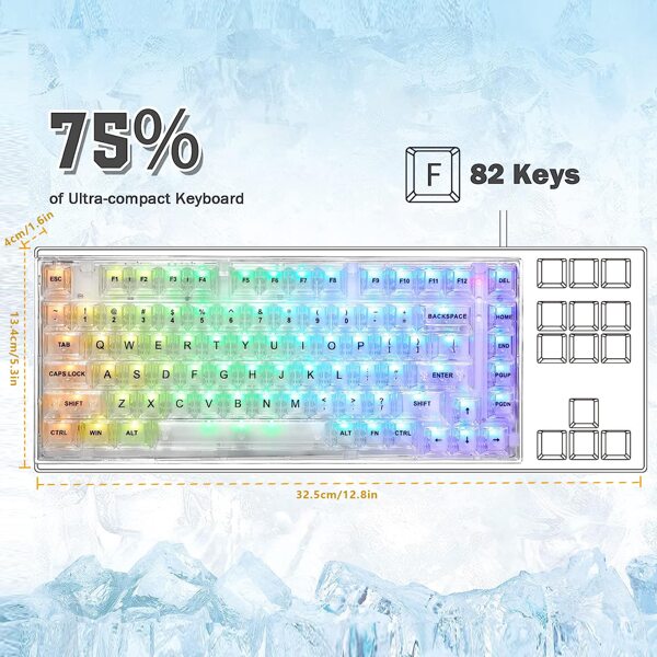 ATTACK SHARK X75 PRO PC Transparent Wireless Hot Swappable Mechanical ...