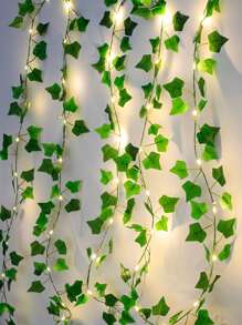 2米/5米/10米葡萄藤燈串帶電池盒楓葉綠色葡萄藤葉子LED銅線燈節慶裝飾燈 - 綠色 - 查看 2