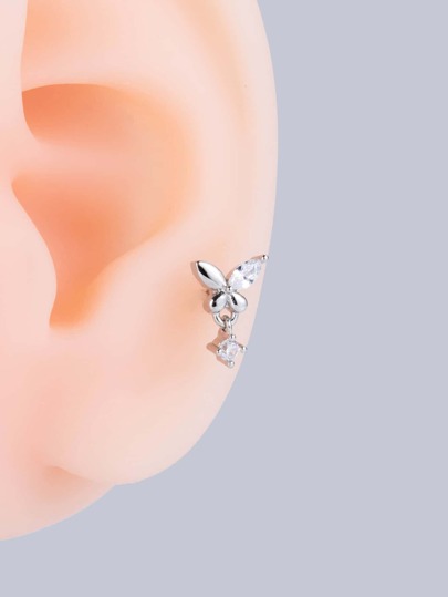 1pc Elegant Minimalist Stainless Steel Helix Piercing Butterfly Shaped Earring With Micro Paved
