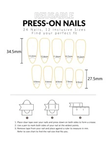 24 peças Unhas postiças femininas rosas com glitter em formato pontiagudo longo, com adesivo e lima de unha - Suprimentos para unhas - Multicolorido - Visão 5