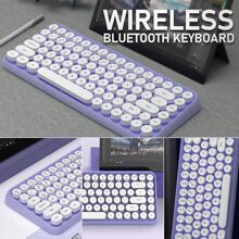 Wireless Bluetooth Keyboard Mini Portable 84-Key Keyboard Compatible With Android, Windows, PC, Tablet-Dark, Perfer For Home And Office Keyboards (Purple-Colorful) - 淡紫色 - 查看 6