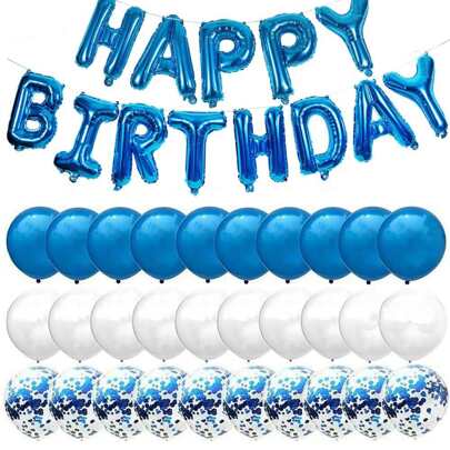 43Pcs/Set Happy Birthday Balloon Blue 16inch Foil Letter Balloon 12inch Confetti Latex Balloon For Birthday Party Decoration Supplies, Christmas