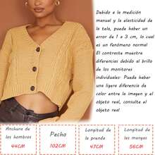 Cárdigan corto de punto de algodón con botones y manga 3/4 para mujer - Negro - Ver 3