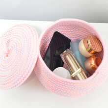 1pc Woven Storage Basket With Lid - Multicolor - View 6