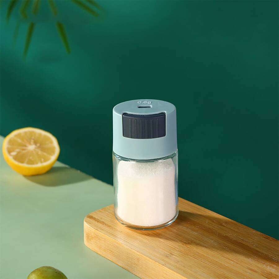 1 Peça Saleiro Dosador Com Indicação De Peso De 0,5g Com Dispensador De Sal Tipo Empurrar, Tanque De Sal, Frasco De Açúcar, Saleiro De Pimenta E Temperos, Frasco De Temperos - Azul - Visão 1