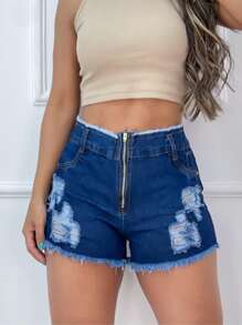 Women Denim Shorts - Rửa tối - Xem 3