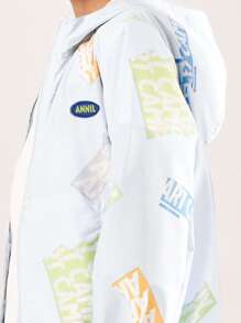 Annil 男女童連帽編織夾克外套，春秋季休閒印花防曬服裝 - 白色 - 查看 4