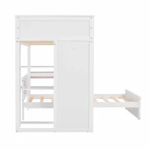 MERAX Twin Size Loft Bed With A Stand-Alone Bed, Shelves,Desk,And Wardrobe - trắng - Xem 7