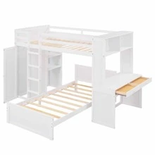 MERAX Twin Size Loft Bed With A Stand-Alone Bed, Shelves,Desk,And Wardrobe - trắng - Xem 5