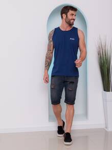 Men Tank Tops - Navy Blue - View 2
